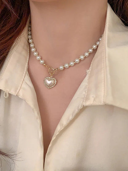 Elegant Pearl Necklace – Heart Pendant with Luxury Imitation Pearls