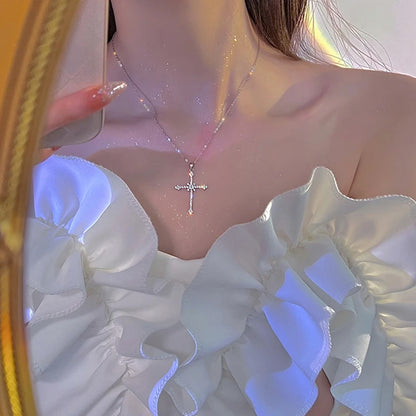 Crystal Zircon Cross Pendant Necklace – Fashion Chain Jewelry for Women