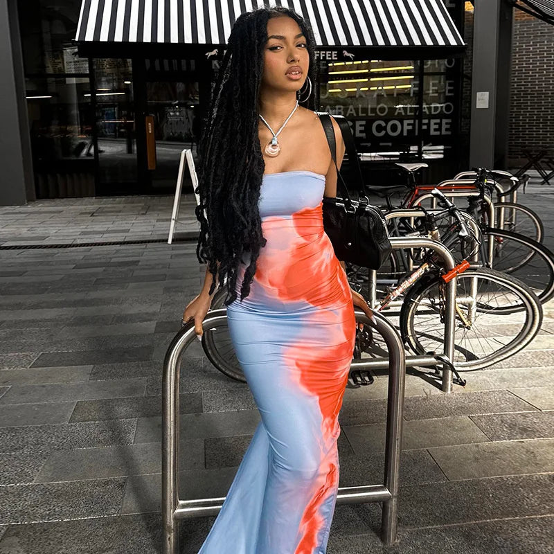 Strapless Printed Tube Maxi Dress – Bodycon Beach Sundress