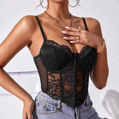 Sexy Lace Embroidered V-Neck Corset Crop