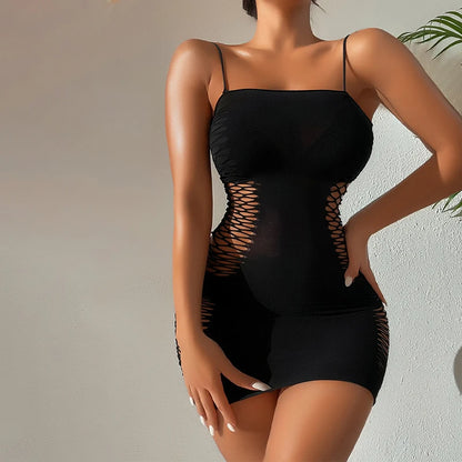 Hollow-Out Bodycon Mini Dress – Spaghetti Strap Sleeveless Clubwear